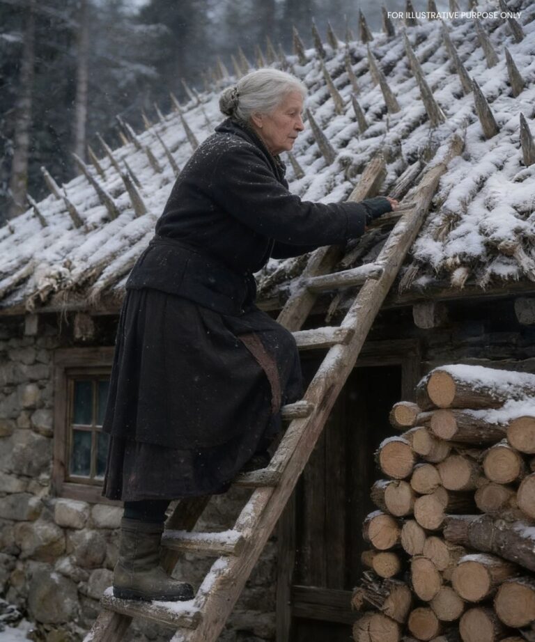 An elderly woman spent the whole summer and autumn fixing sharp wooden stakes across her roof. Neighbors were convinced she’d lost her sanity… until winter finally arrived.