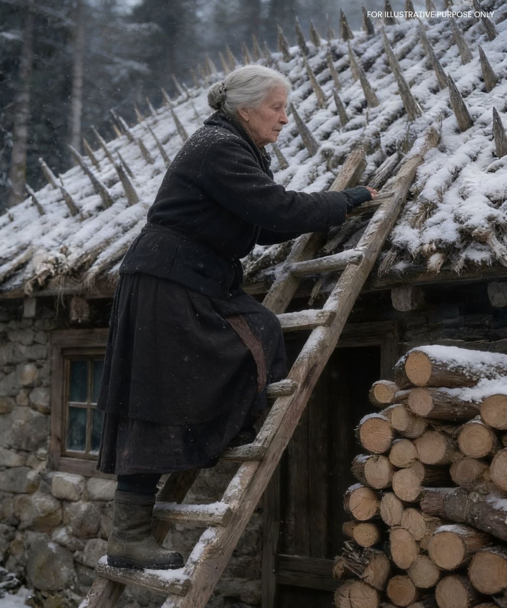 An elderly woman spent the whole summer and autumn fixing sharp wooden stakes across her roof. Neighbors were convinced she’d lost her sanity… until winter finally arrived.