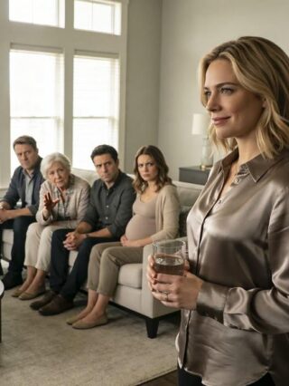 Cuando el embarazo de mi marido terminó en embarazo, toda su familia se reunió en mi sala de estar y exigió que me fuera de la casa. No levanté la voz. No discutí. Simplemente sonreí y dije una frase.