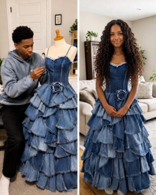 My stepmom refused to pay for my prom dress, so my brother made one from our late mom’s old jeans but when I walked into prom, her plan to