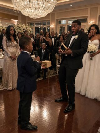 My ex-husband cheated on me, left me and our son, and still invited us to his wedding. During his speech, he laughed and said, “Leaving that trash was the best decision of my life!” The crowd burst into laughter. Then my son calmly took the microphone. “I brought a special gift for you, Dad,” he said, handing him a box. When my ex opened it, his scream silenced the entire room.