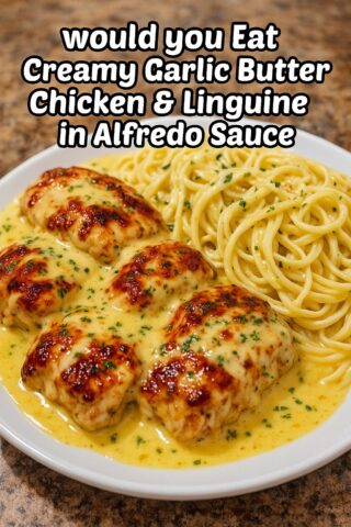 Creamy Garlic Butter Chicken & Linguine in Alfredo Sauce
